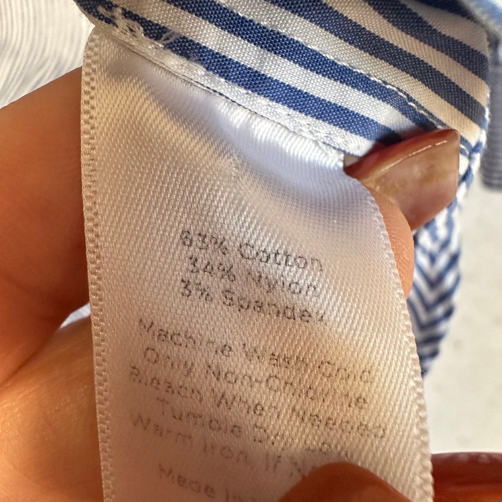 Talbots Petites Blue White Striped Button Down Shirt Long Sleeve LP Cotton Blend - Picture 6 of 7